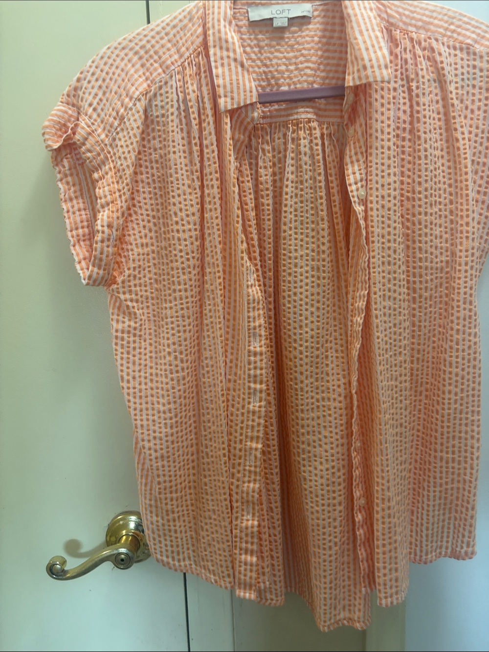 LOFT Peach Striped Textured Open-Front Top